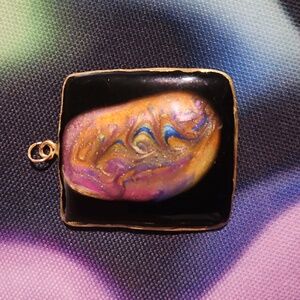 Multicolor Abstract Pendant with Gold Accents